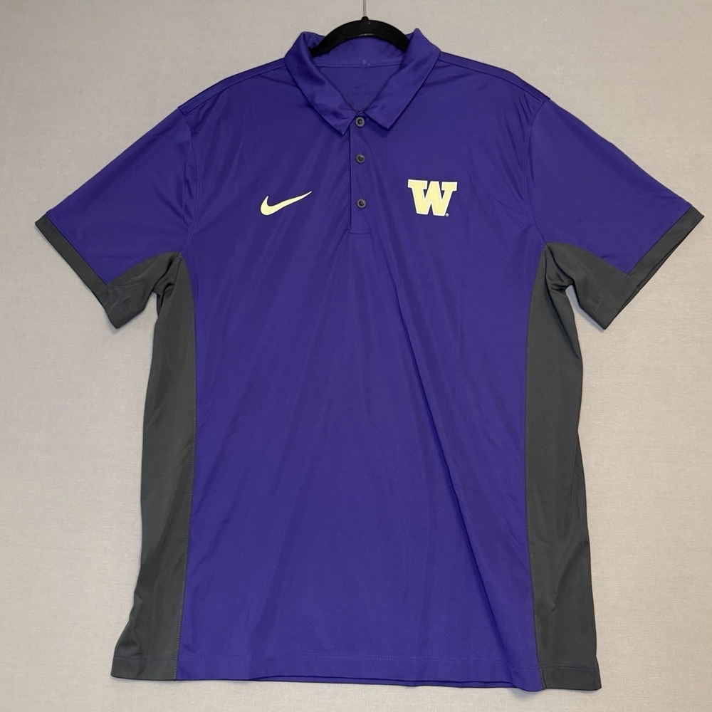 Men's UW Huskies Purple Gray Polo Embroidered W Nike Swoosh Size XL